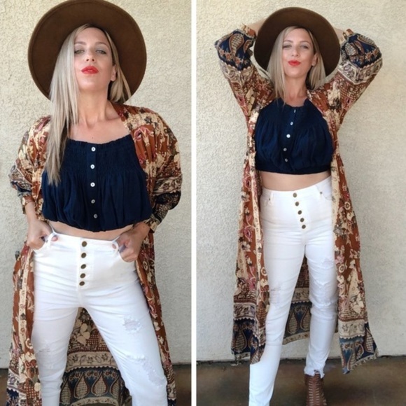 Easel WHITE JEANS HI-WAIST BUTTON FRONT brand boutique - Picture 7 of 12